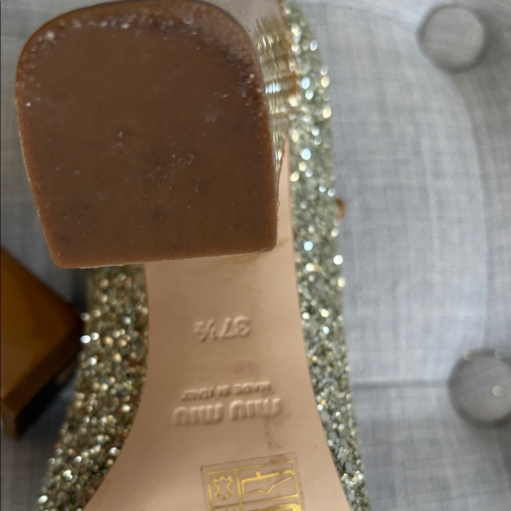 Miu Miu Gold Glitter Mary Jane Block Heels – Size 37.5 - Picture 13 of 15